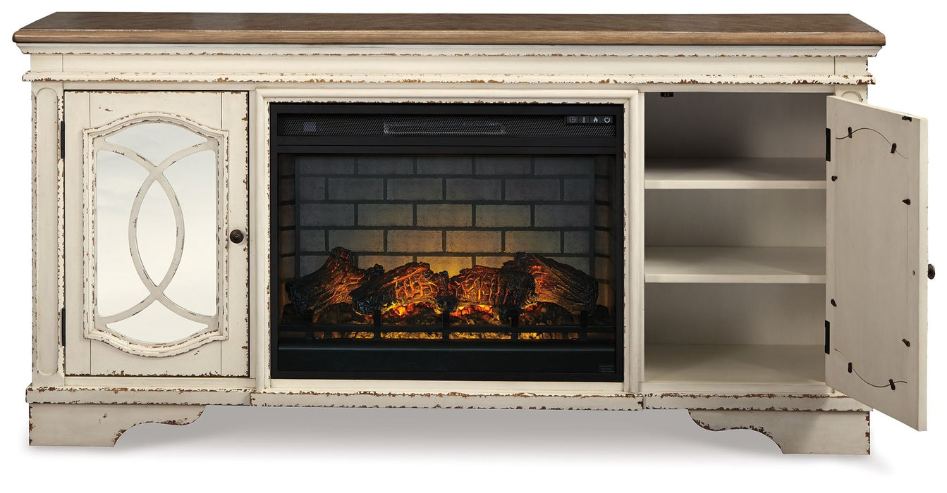 Realyn - 2 Pc. - 74" TV Stand with Electric Infrared Fireplace Insert - Chipped White