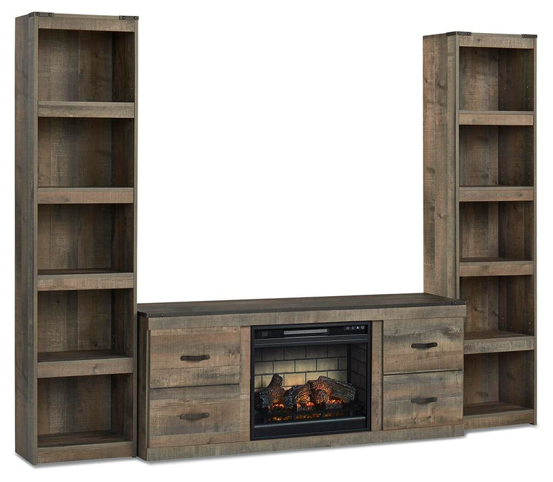 Trinell - 3-Piece Entertainment Center With Electric Fireplace - Brown
