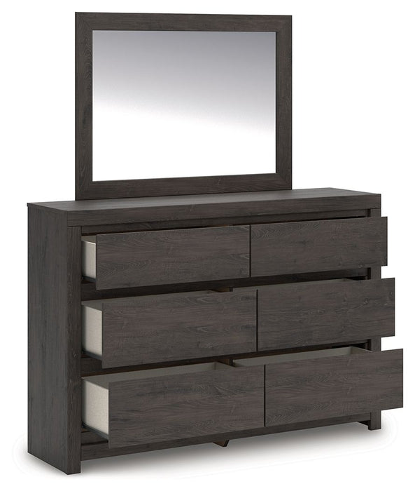 Fraluna - 3 Pc. - Queen Panel Storage Bed, Dresser And Mirror - Charcoal